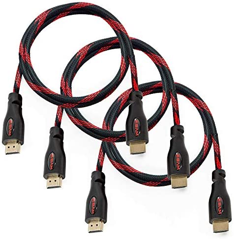 BAM 3 Pack High Speed 4K HDMI Cables - 3' Long