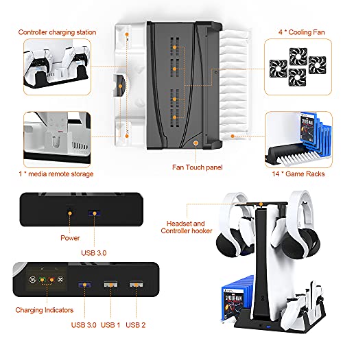 PS5 Vertical Stand with Cooling Fan and Dual Controller Charger Station for Playstation 5 - Image 4