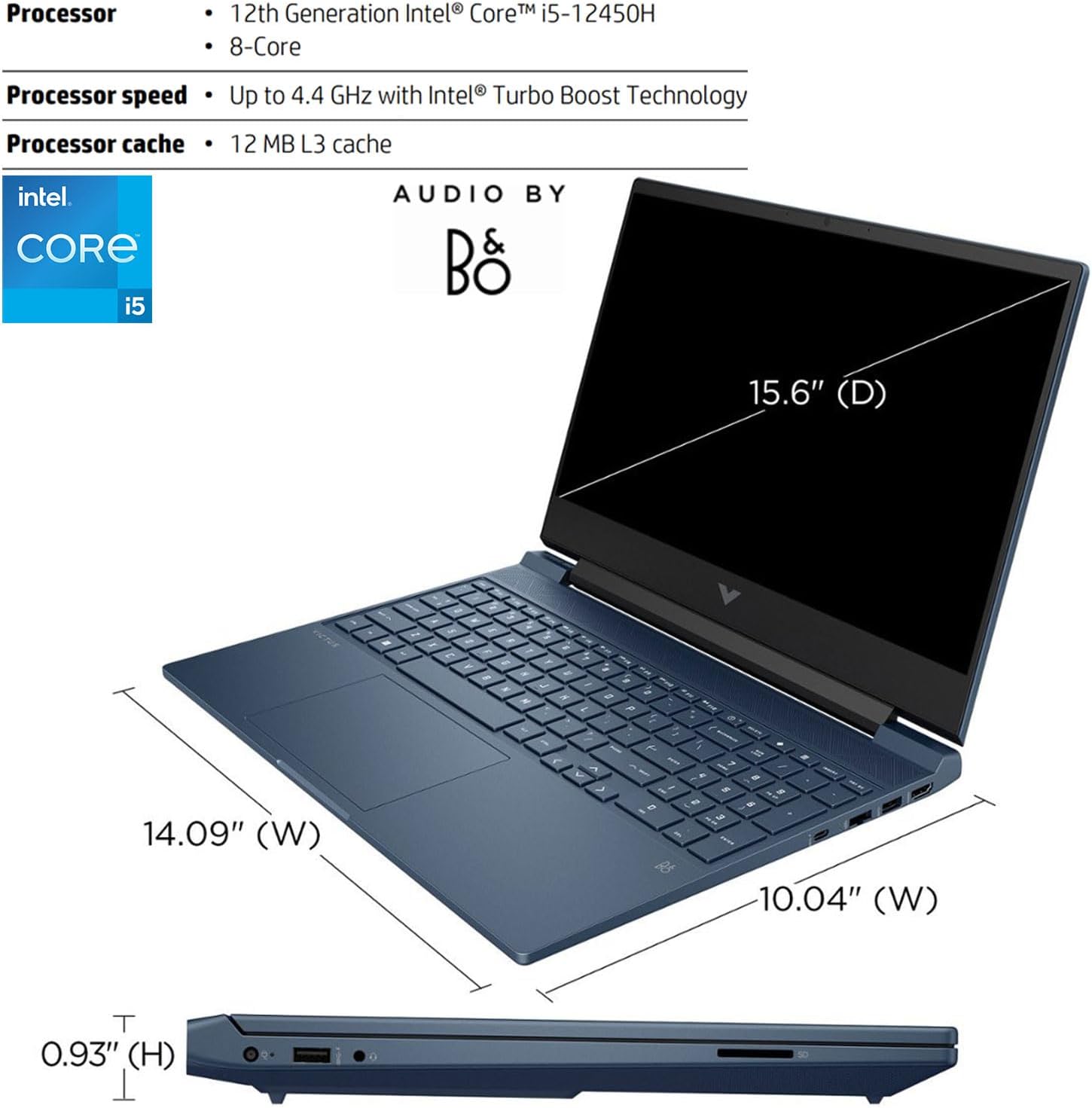 HP Victus 15.6 i5 Gaming Laptop, 15.6" FHD 1920*1080 144Hz, Intel Core i5-12450H, NVIDIA GeForce RTX 3050, 16GB RAM, 1TB SSD, Backlit KB, Touchpad, SD Card Reader, Webcam, HDMI, Wi-Fi 6, W11 H, Blue - Image 4