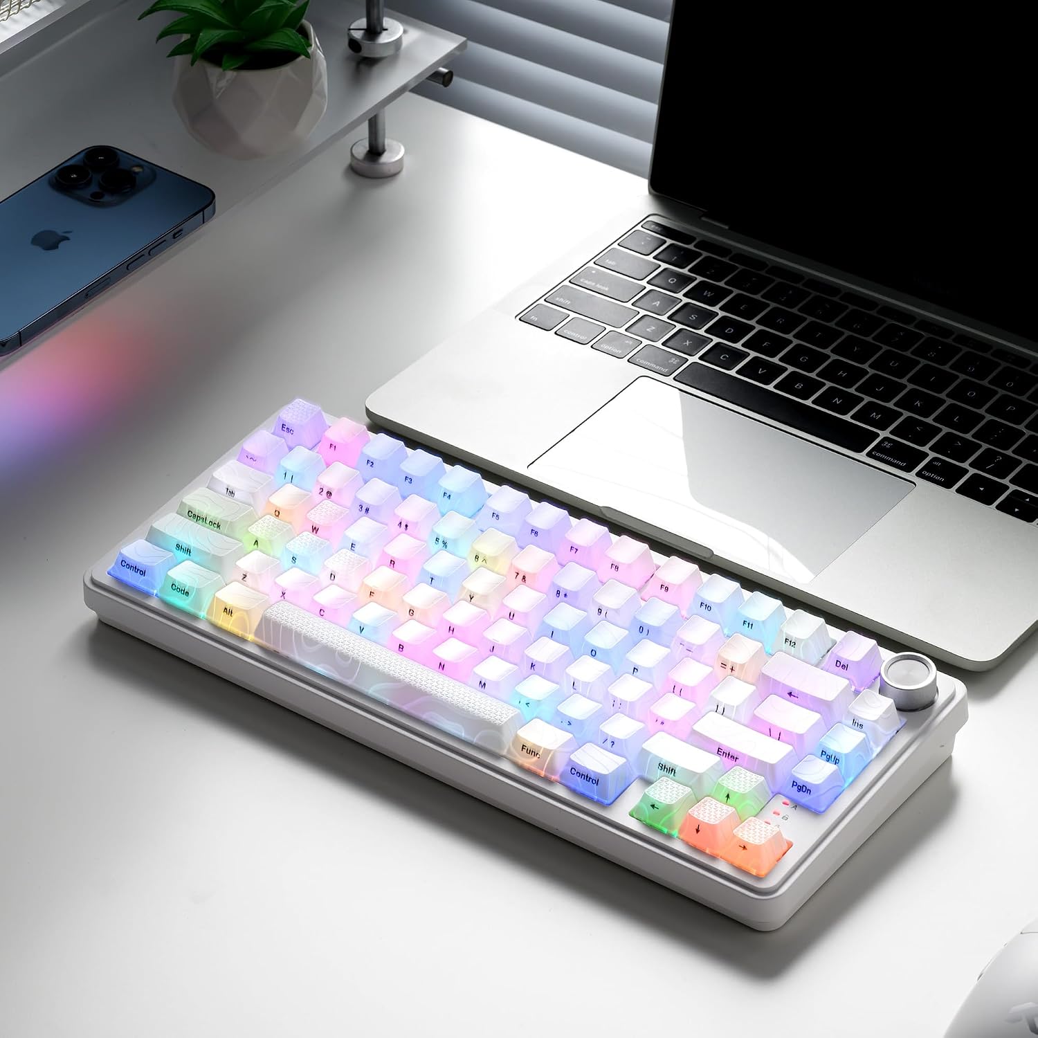 XVX M75 Wireless Gaming Mechanical Keyboard,75% Layout with Knob and IMD Topographic Keycaps,BT5.0/2.4GHz/USB-C,Hot Swappable Creamy Switches, Gasket Structure,RGB Backlit Keyboard for Win/Mac,White - Image 9