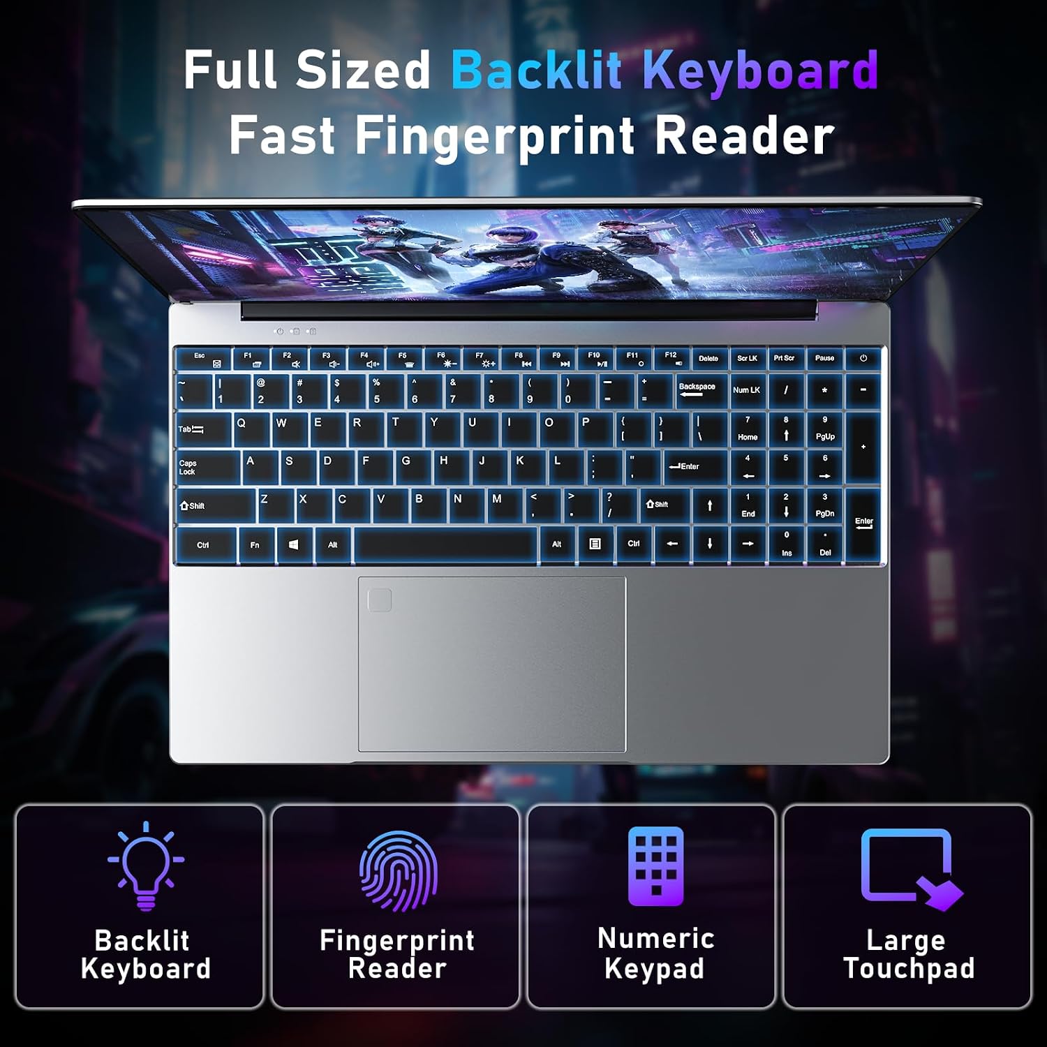 NAIKLULU Gaming Laptop,15.6 Inch Laptop Computer,16GB RAM 1TB SSD,AMD Ryzen 5 7430U (up to 4.3Ghz,Beat 5700U),AMD Radeon Graphics,15.6”FHD 1920 * 1080 Display,WiFi 5,BT5.0,Backlit Keyboard - Image 6