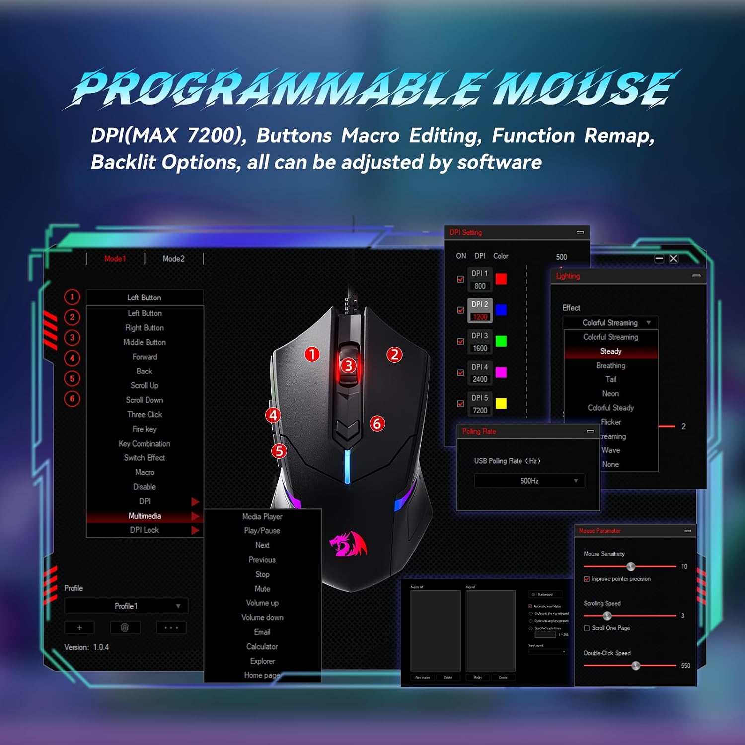 Redragon S101-3 PRO Gaming Keyboard and Mouse, RGB Backlit Programmable Keyboard Mouse with Software, Independent Macro Record Keys, Value Combo Set, New Update Version - Image 5