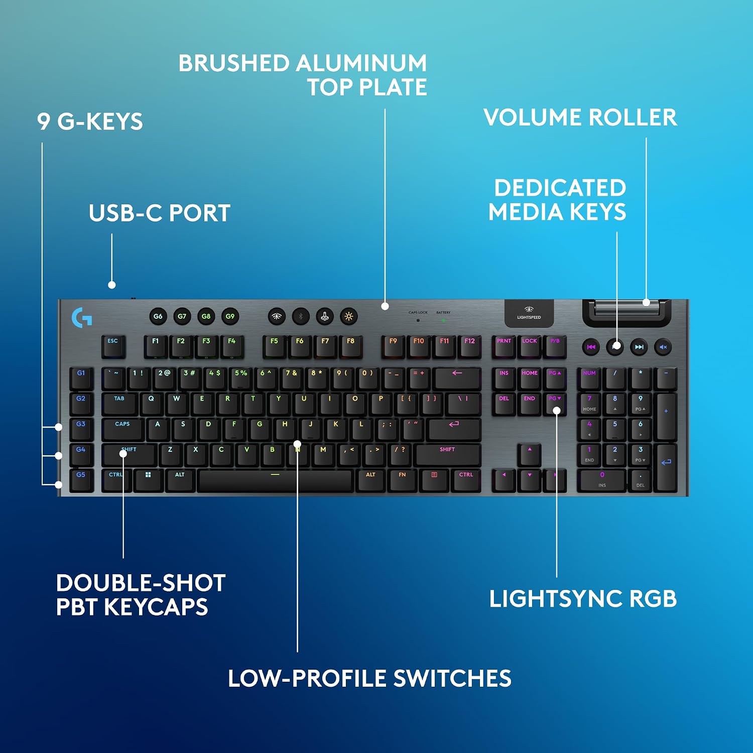 Logitech G915 X Lightspeed Wireless Gaming Keyboard (Clicky) - Black - Image 6