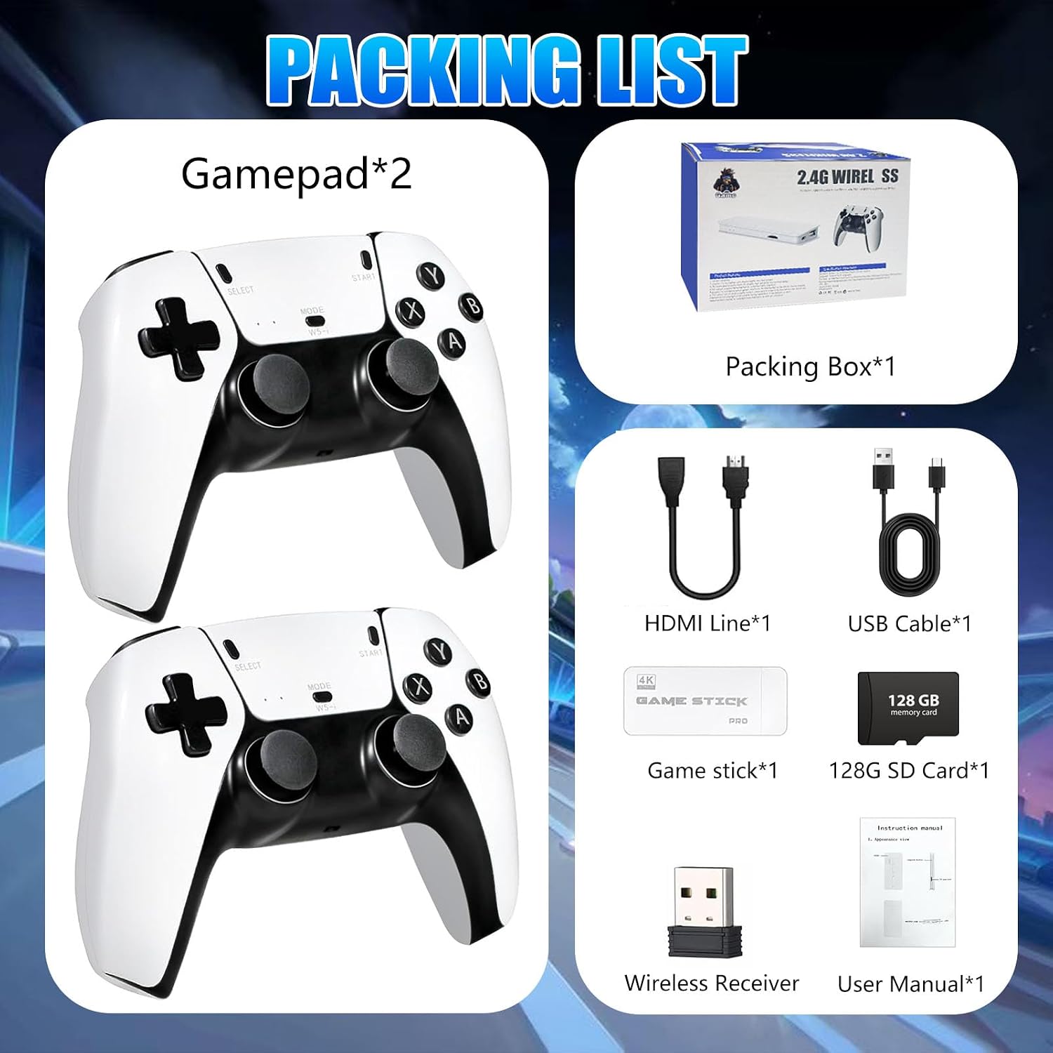 2026 NEW Retro Gaming Console with 40,000+ Video Games, 23 Emulators, 128GB Game Stick 4K, Dual 2.4G Wireless Controllers, Plug & Play Video Games for TV, Retro TV Pixel Console, Gamestick - Image 4