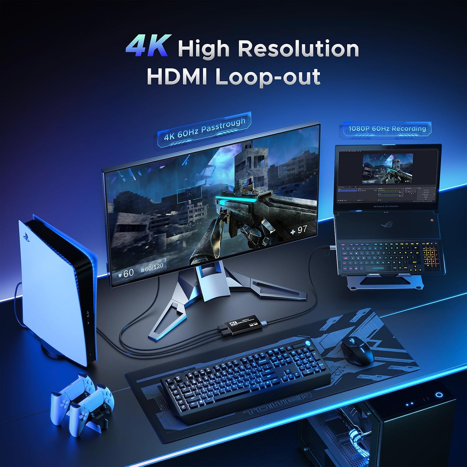 XIIXMASK USB 3.0 HDMI Capture Card, 1080P 60FPS Capture, 4K Pass-Through - Image 3