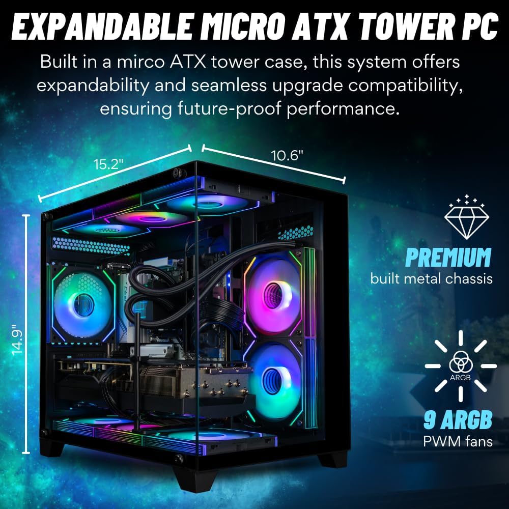 Panorama RTX 5080, 24-Core i9-14900KF, 32GB DDR5 RAM, 2TB Gen4 NVMe SSD, Liquid Cooled Gaming Desktop PC w/Windows 11 Pro, 3-Year Warranty, RGB Keyboard+Mouse, RJ45, Internal Wi-Fi 6E, 3X DP & HDMI - Image 7