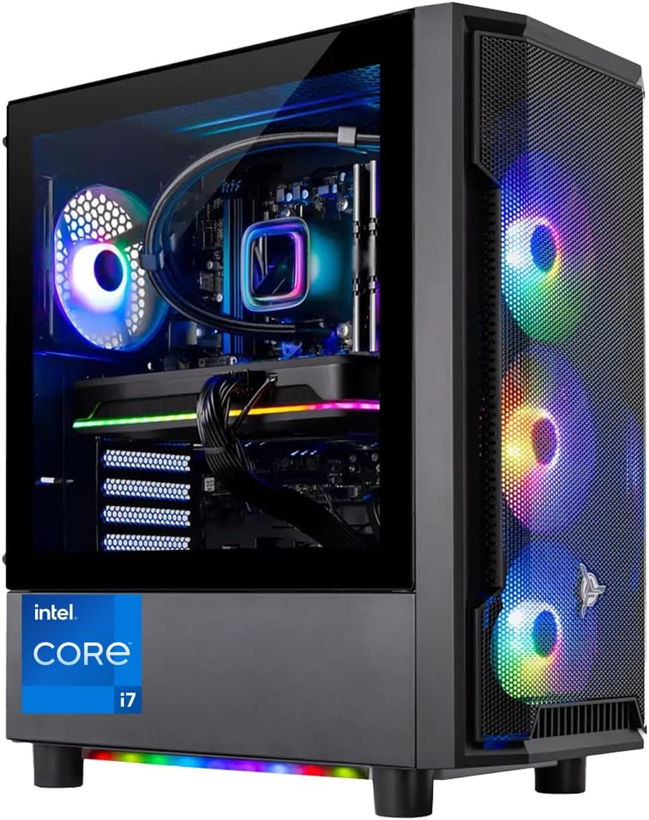 Skytech Gaming Shadow Gaming PC Desktop – Intel Core i7 13700F 2.1 GHz, NVIDIA RTX 4060, 1TB NVME SSD, 16GB DDR4 RAM 3200, 600W Gold PSU, 360mm AIO, 11AC Wi-Fi, Windows 11 Home 64-bit,Black