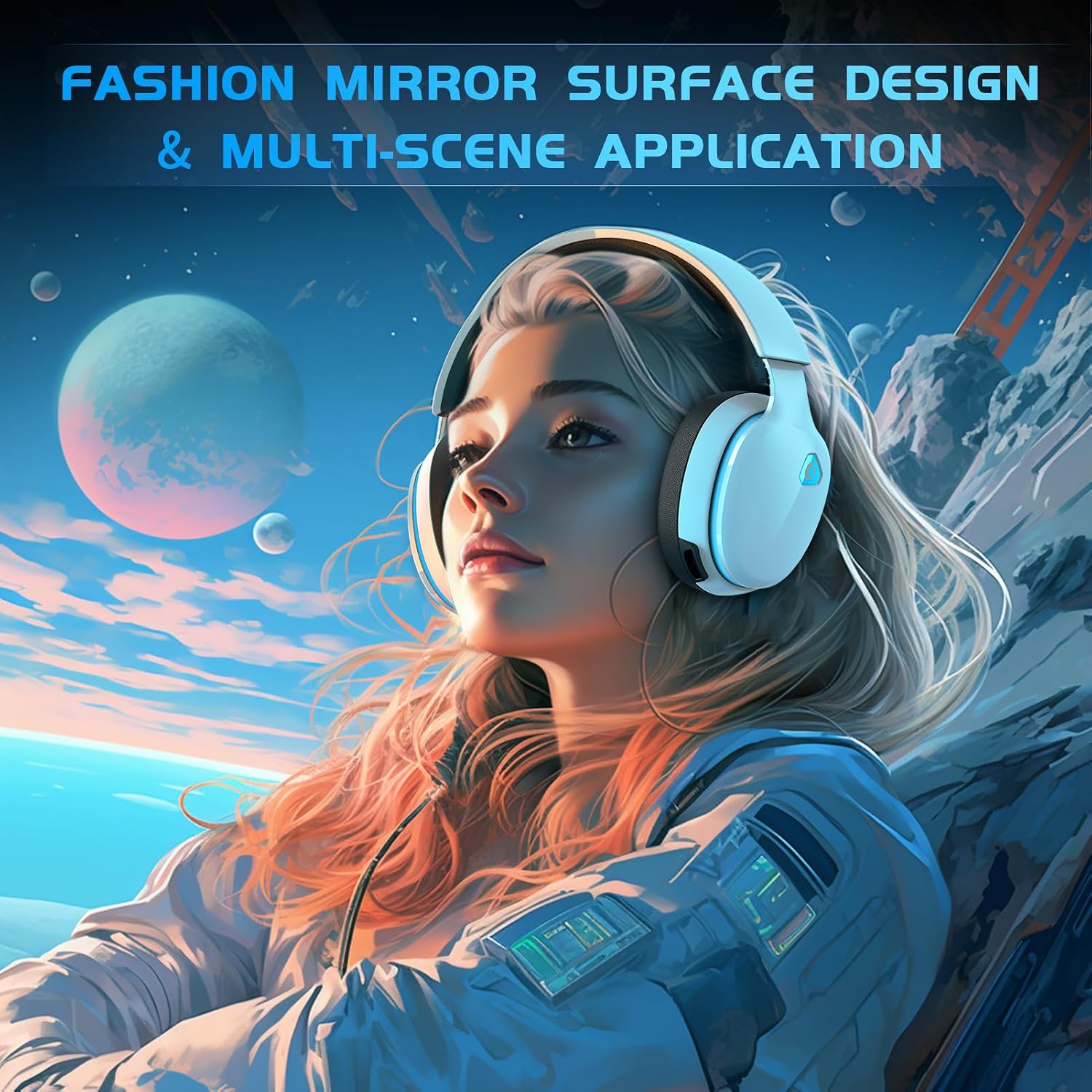 2.4GHz Wireless Gaming Headset for PS5, PS4 Fortnite & Call of Duty/FPS Gamers, PC, Nintendo Switch, Bluetooth 5.3 Gaming Headphones with Noise Canceling Mic, Stereo Sound, 40+Hr Battery -White - Image 5