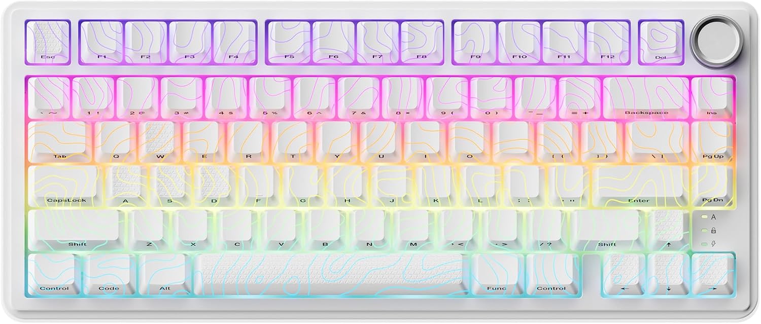 XVX M75 Wireless Gaming Mechanical Keyboard,75% Layout with Knob and IMD Topographic Keycaps,BT5.0/2.4GHz/USB-C,Hot Swappable Creamy Switches, Gasket Structure,RGB Backlit Keyboard for Win/Mac,White