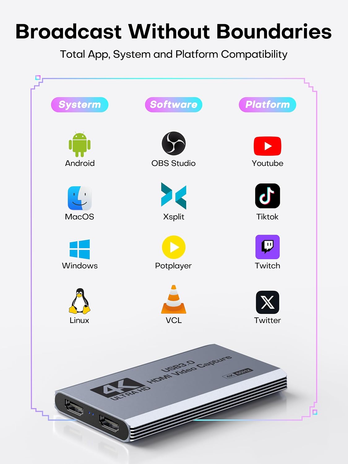 XIIXMASK USB 3.0 HDMI Capture Card, 4K60FPS Capture with Pass-Through - Image 5