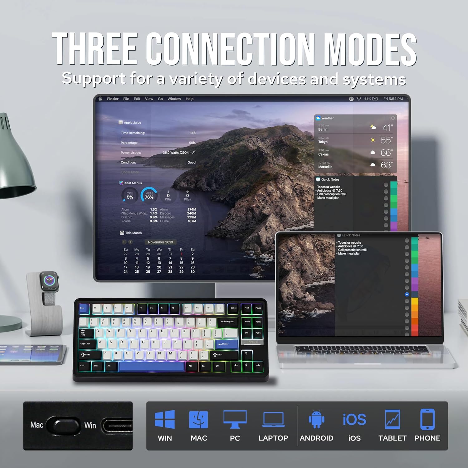 EPOMAKER TH85 QMK/VIA Wireless Gaming Keyboard, BT5.0/2.4GHz/USB-C - Image 3