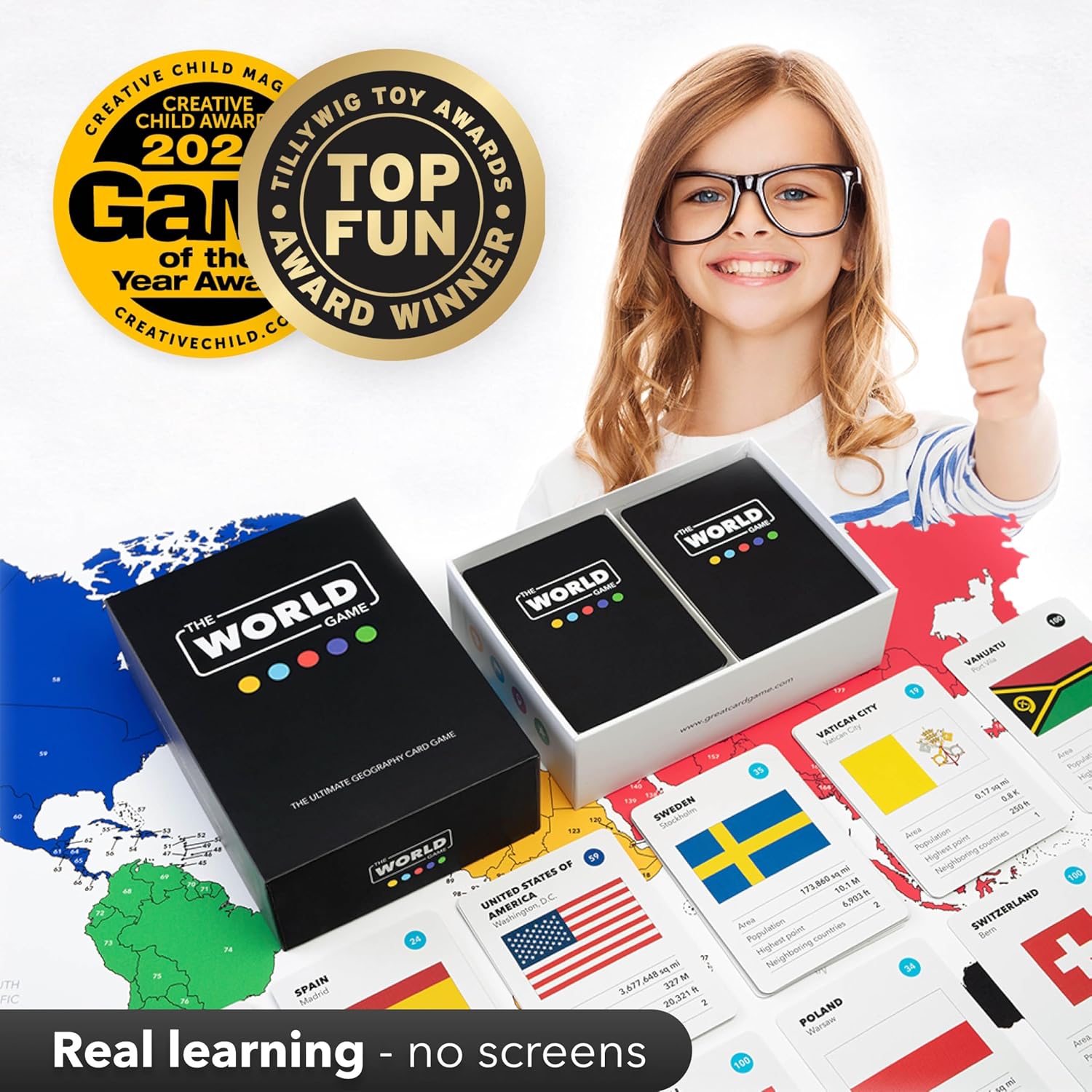 The World Game - Geography Card Game - Educational Games for Kids, Family and Adults - Cool Learning Gift Idea for Teenage Boys & Girls 8-12 with Map - Image 3