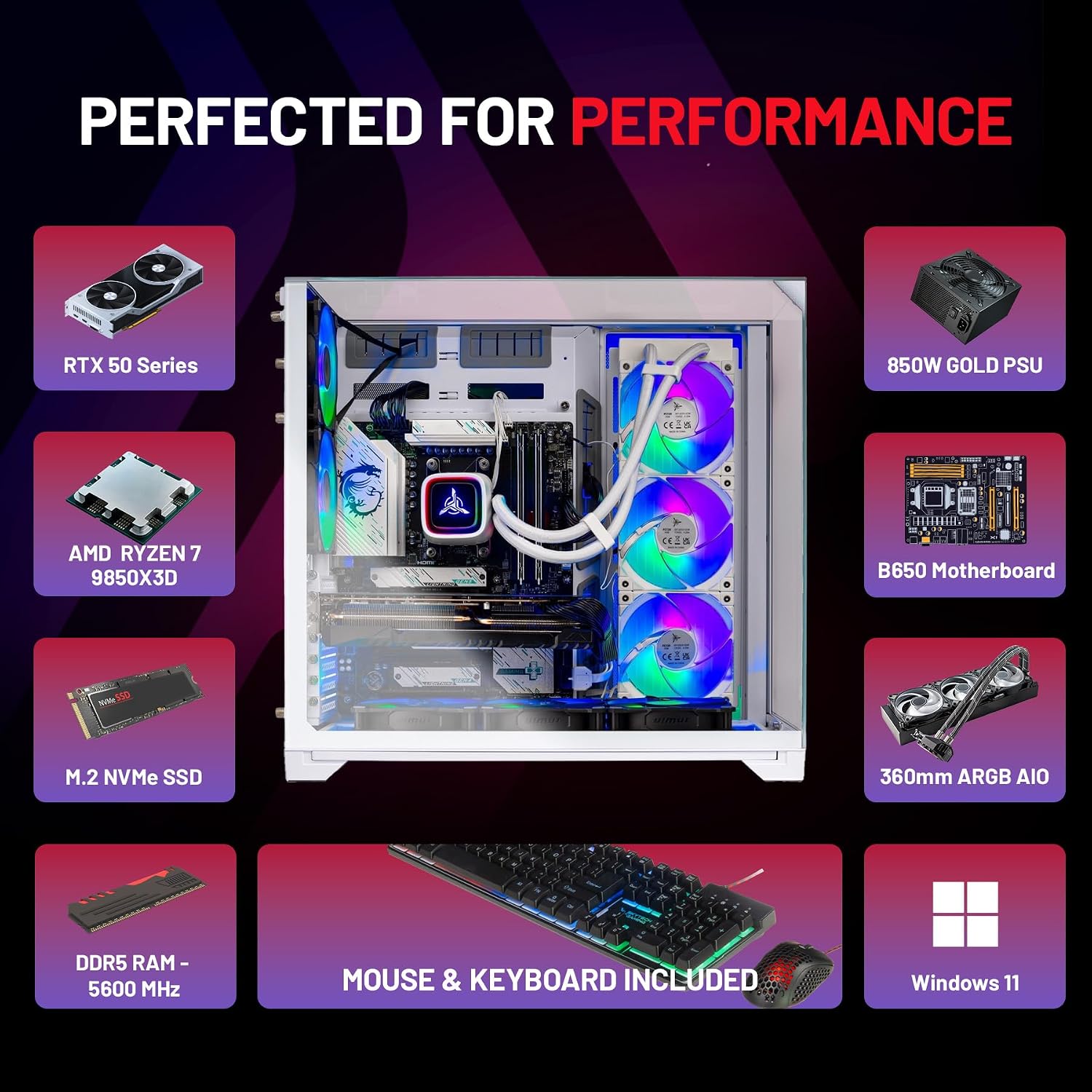 Skytech Gaming O11 Vision Gaming PC, AMD Ryzen 7 9850X3D 4.7GHz, NVIDIA RTX 5070 Ti 16GB VRAM, 2TB Gen4 NVMe SSD, 32GB DDR5 RAM 5600, 850W Gold ATX 3 PSU, 360 ARGB AIO, Wi-Fi 5, Windows 11, Desktop - Image 11