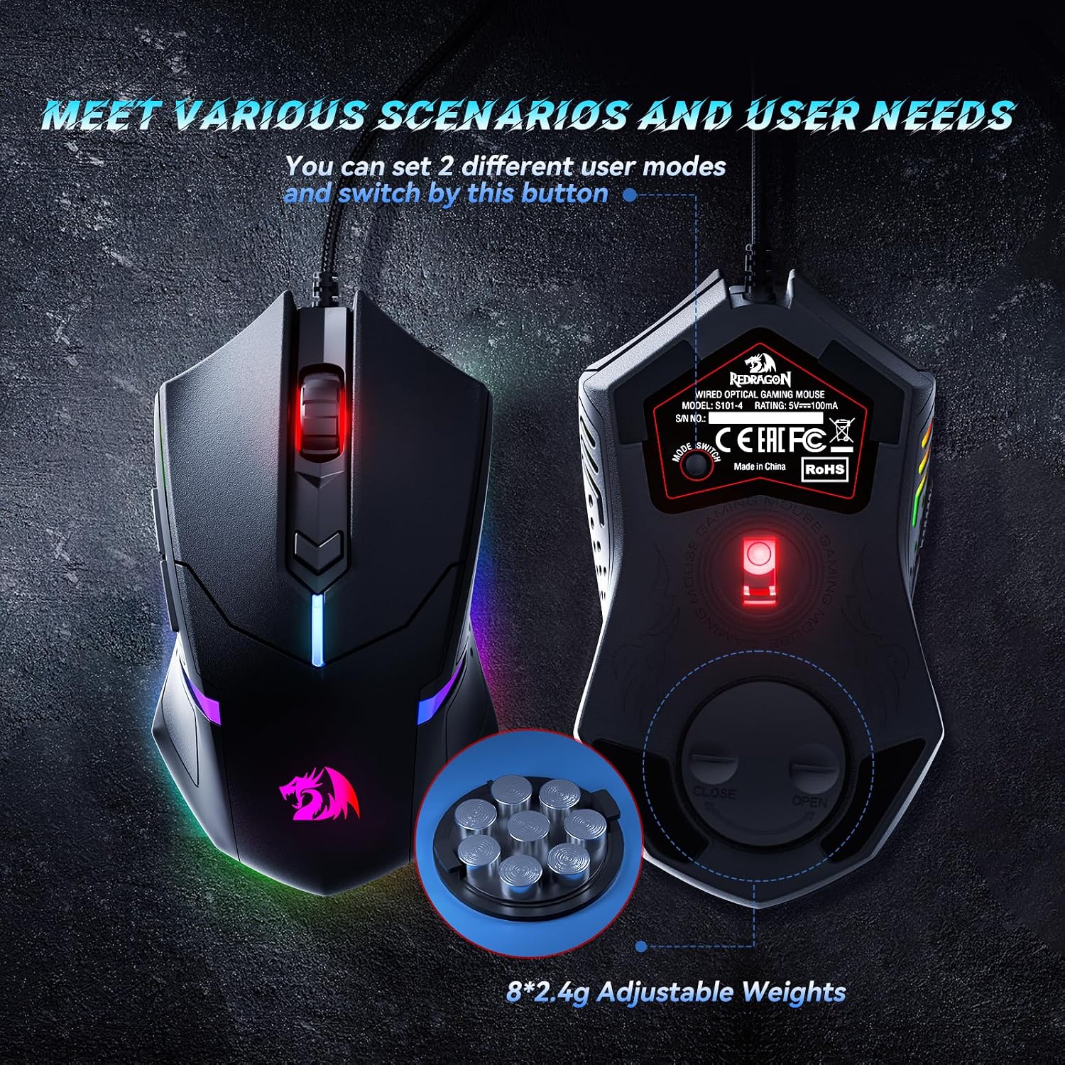 Redragon S101-3 PRO Gaming Keyboard and Mouse, RGB Backlit Programmable Keyboard Mouse with Software, Independent Macro Record Keys, Value Combo Set, New Update Version - Image 8