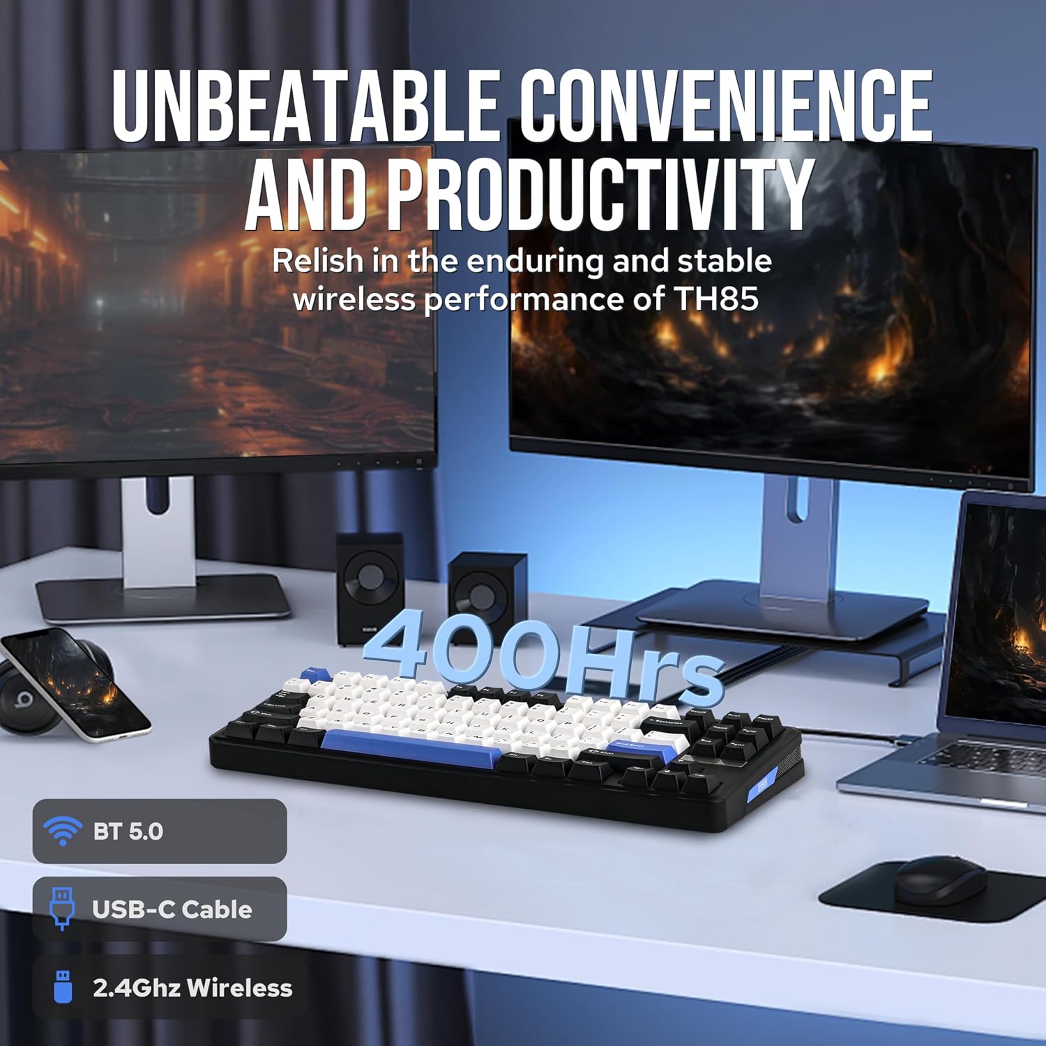 EPOMAKER TH85 QMK/VIA Wireless Gaming Keyboard, BT5.0/2.4GHz/USB-C - Image 5