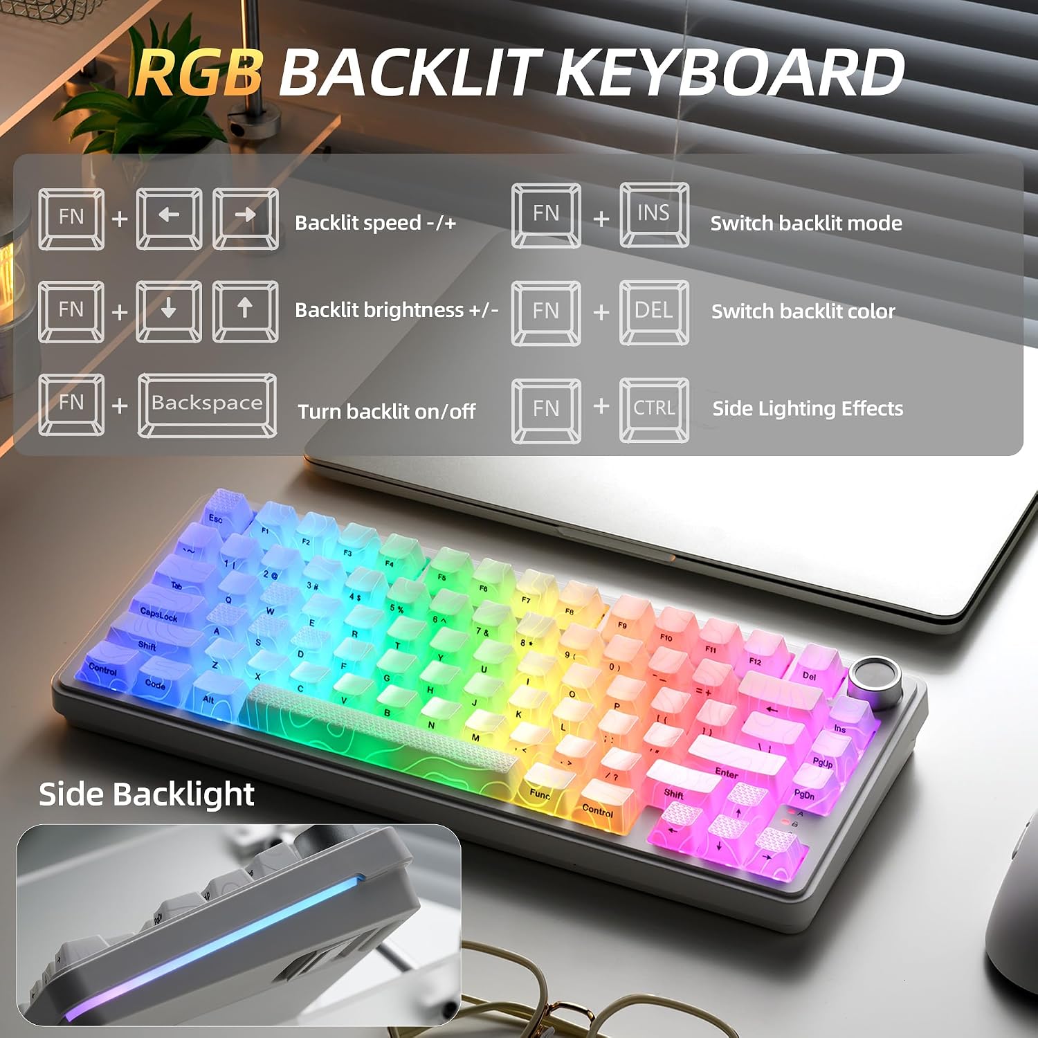XVX M75 Wireless Gaming Mechanical Keyboard,75% Layout with Knob and IMD Topographic Keycaps,BT5.0/2.4GHz/USB-C,Hot Swappable Creamy Switches, Gasket Structure,RGB Backlit Keyboard for Win/Mac,White - Image 3