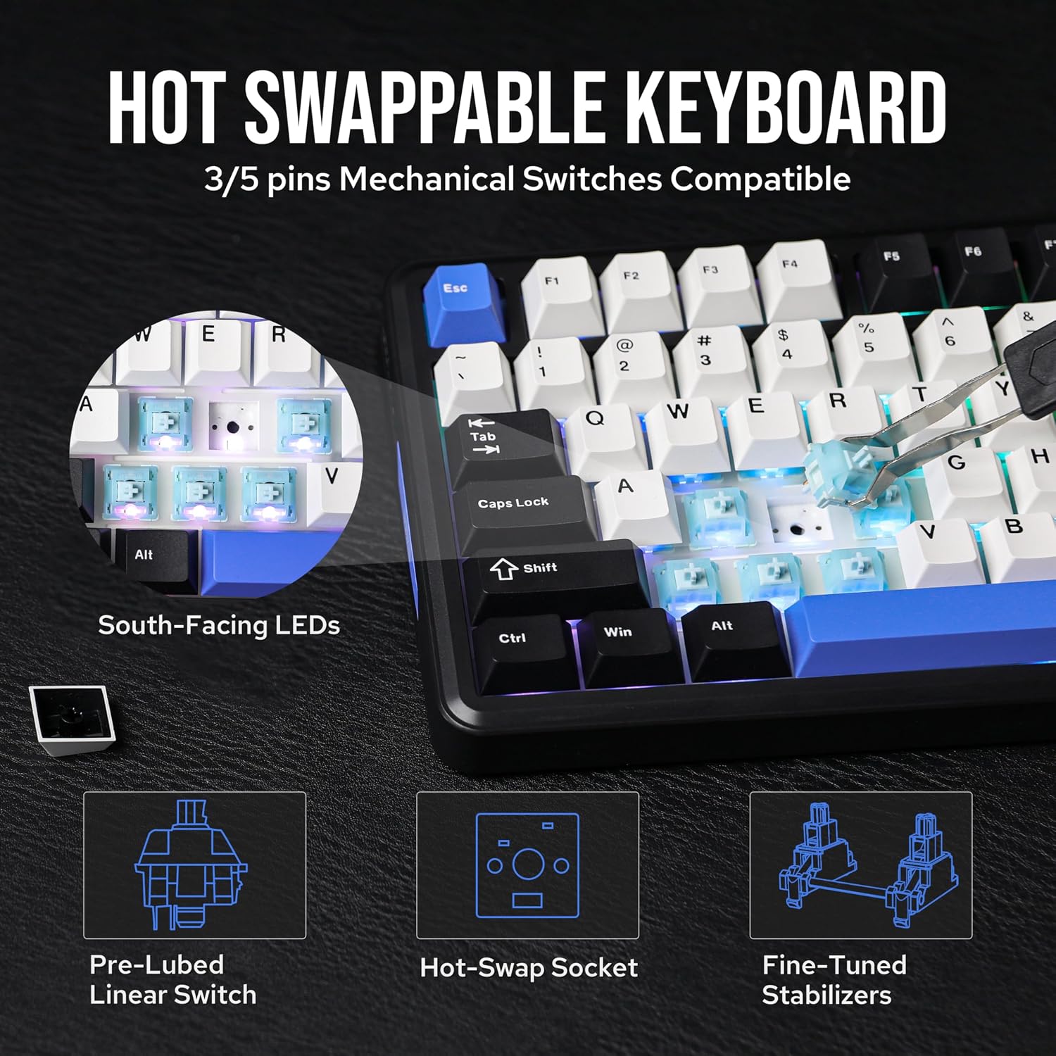 EPOMAKER TH85 QMK/VIA Wireless Gaming Keyboard, BT5.0/2.4GHz/USB-C - Image 4