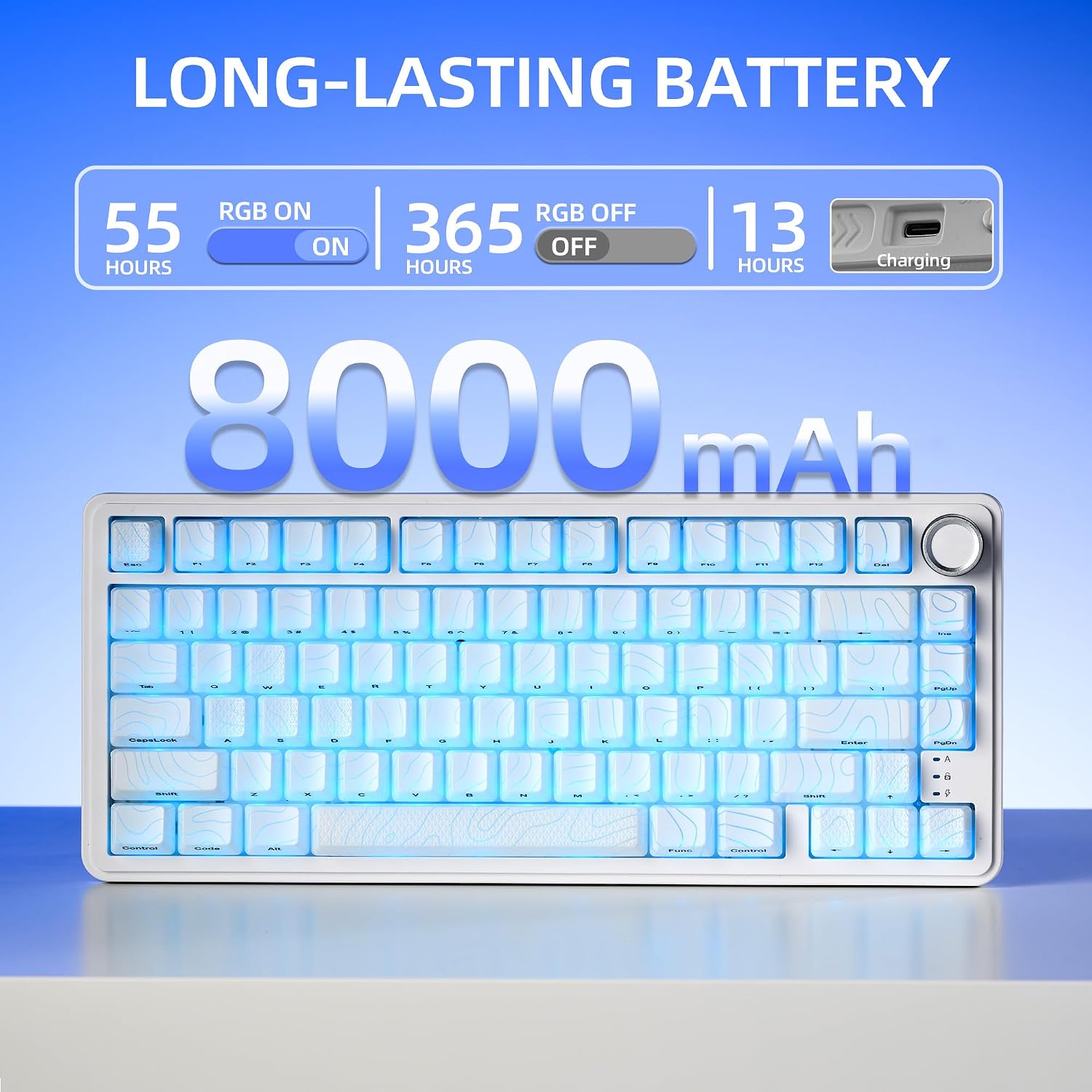 XVX M75 Wireless Gaming Mechanical Keyboard,75% Layout with Knob and IMD Topographic Keycaps,BT5.0/2.4GHz/USB-C,Hot Swappable Creamy Switches, Gasket Structure,RGB Backlit Keyboard for Win/Mac,White - Image 5