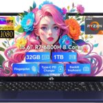 NIMO 15.6" IPS FHD-Gaming-Laptop, 8 Cores AMD Ryzen 7 6800H 32GB DDR5 RAM 1TB SSD (Beat Intel i7-12700H, Up to 4.7GHz) AMD Radeon 680M GPU-Computer with 100W Type-C Backlit Keyboard